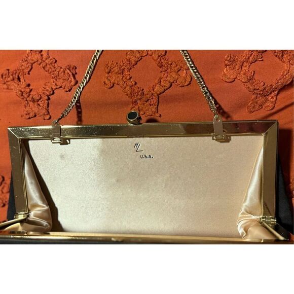 HL USA formal evening event black tie clutch hold chain black bow - Picture 11 of 15